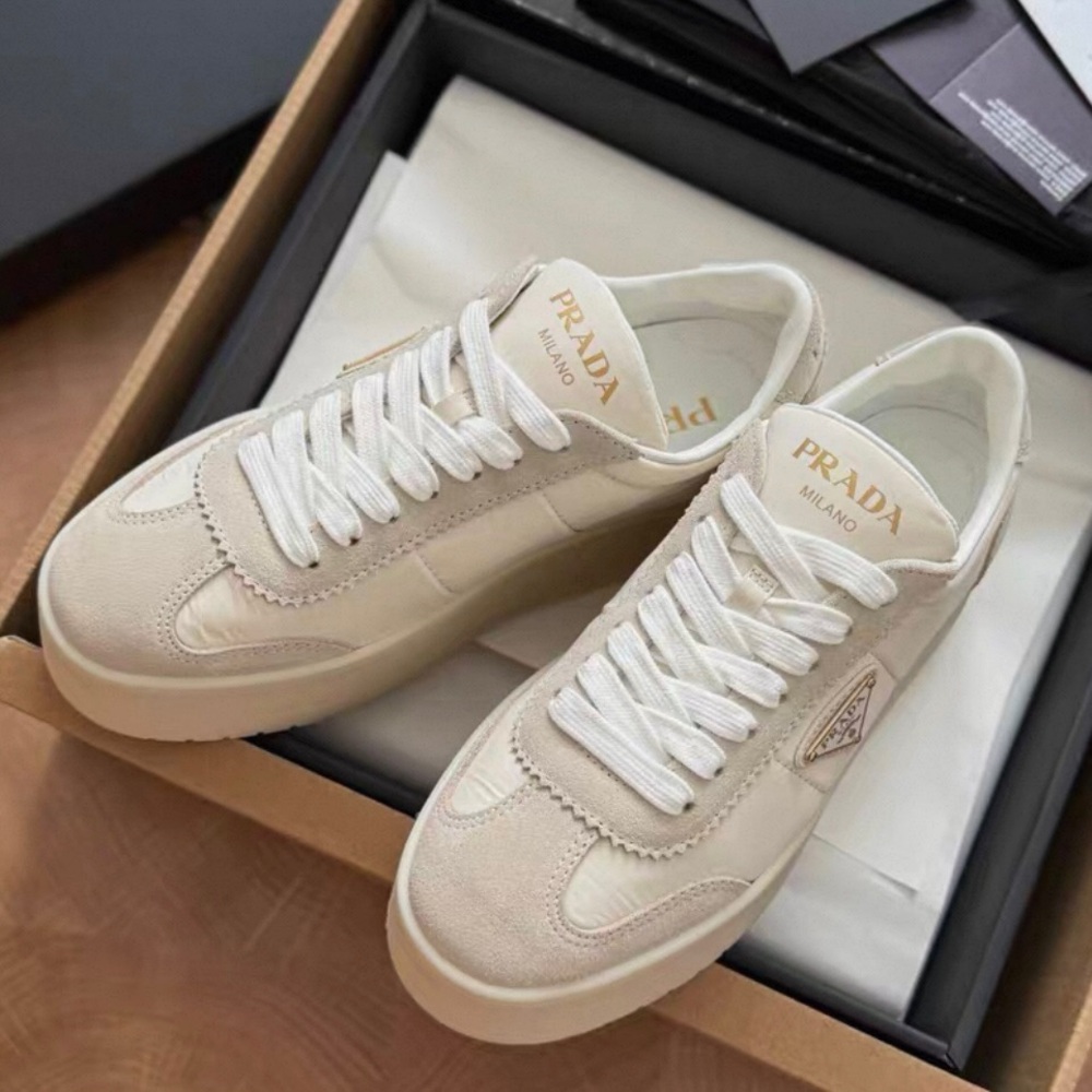 Prada Women's Cream & White Platform Sneakers